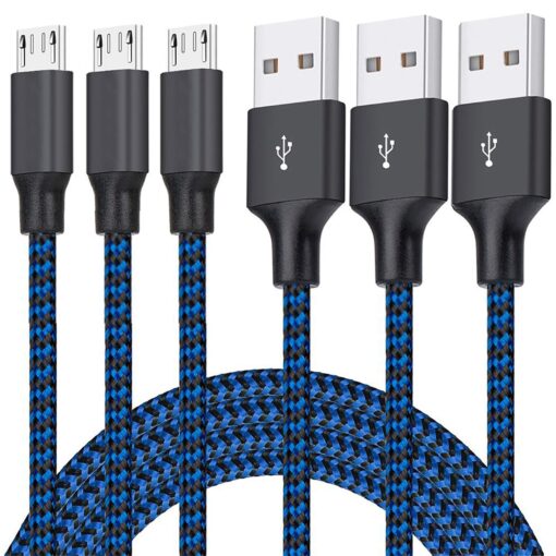 Micro USB Cable, 3Pack 6FT Android Charger Cord Long Braided Sync Fast Charging Cables Compatible with Samsung Galaxy S6 S7 Edge, Android Phone -Blue Blue