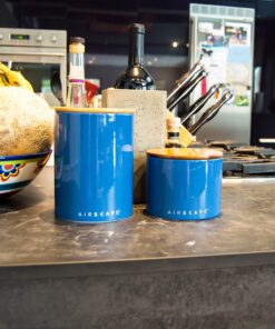 Planetary Design Airscape Ceramic Coffee Storage Canister Patented Airtight Lid Preserve Food Freshness Bamboo (Small Blue) 17 812POg 2dlL