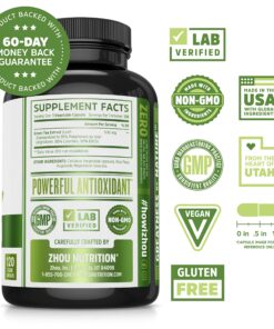 Zhou Green Tea Extract Capsules with EGCG, Natural Energy, Mental Focus, Immune Health, Antioxidant and Heart Support, Non-GMO, Vegan, Gluten Free, 120 Capsules 23 812Pa2khOML