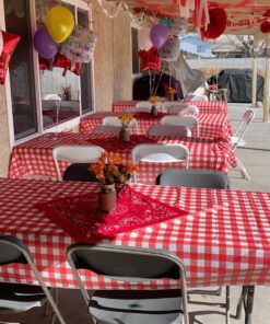 Red Gingham Checkered 6 Pack Premium Disposable Plastic Picnic Tablecloth 54 Inch. x 108 Inch. Rectangle Table Cover By Grandipity Red Gingham Checkered 16 812UmDcqa4L