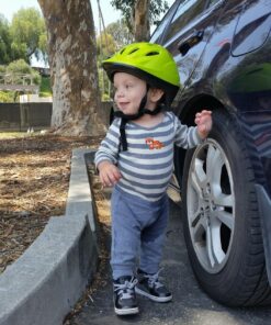 Joovy Noodle Bike Helmet for Toddlers and Kids Aged 1-9 with Adjustable-Fit Sizing Dial, Sun Visor, Pinch Guard on Chin Strap, and 14 Vents to Keep Little Ones Cool (Small, Greenie) Small 30 812VK1IKzlL