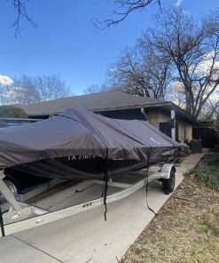 Classic Accessories StormPro Dark Grey Heavy-Duty Boat Cover, Fits boats 16 Foot - 18.5 Foot L x 98 in W, Marine Grade Fabric, Water-Resistant, Fits V-Hull Runabouts OutBoards and I/O 16'-18.5'L x 98"W (beam) Charcoal 28 812Ygbnxv3L