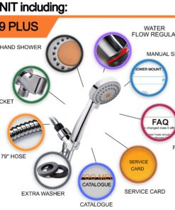 HO2ME High Pressure Handheld Shower Head with Powerful Shower Spray against Low Pressure Water Supply Pipeline, Multi-functions, w/ 79 inch Hose, Bracket, Flow Regulator, Chrome Finish 15 812ZYfL5DIL
