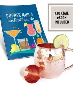 Set of 2 Moscow Mule Copper Mugs with Shot Glass - 2 16oz Copper Moscow Mule Mugs - Solid Copper Hammered Mug - Copper Cups for Moscow Mules 20 812aBj73uPL