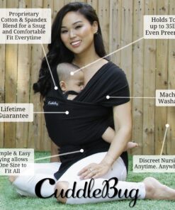 Alternative view of CuddleBug Baby Wrap Sling + Carrier - Newborns & Toddlers up to 36 lbs - Hands Free - Gentle, Stretch Fabric - Ideal for Baby Showers - One Size Fits All (Black) Black