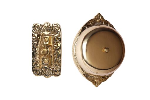 A29 Decorative Mechanical Doorbell - Old Fashioned Twist Door Bell with Manual Hand Turn Chime - Vintage Solid Brass Doorbell in Polished Lacquered Finish - Non-Electric, Wireless Victorian Doorbell