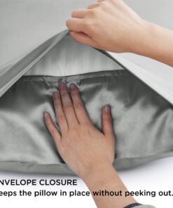 Bedsure Satin Pillowcase for Hair and Skin Queen - Silver Grey Silky Pillowcase 20x30 Inches - Set of 2 with Envelope Closure, Similar to Silk Pillow Cases, Gifts for Women Men 01 - Silver Grey Queen (20" x 30") 24 812e9KU2IOL