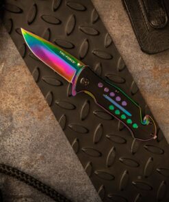 TAC Force Spring Assisted Folding Pocket Knife – Rainbow TiNite Coated Drop Point Blade and Liner, Black Aluminum Handle w/ Rope Cutter, Glass Punch, and Clip, Tactical, EDC, Rescue - TF-509 4.75 inch 27 812fIICyEuL