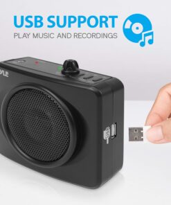 PYLE-PRO Portable Waist-Band PA Speaker System - Compact Voice Amplifier and Headset Microphone Set with Built-in Rechargeable Battery, MP3/USB Playback, AUX, Power Adapter, Strap, Belt Clip PWMA60UB Black 10 812kOyNWW4L