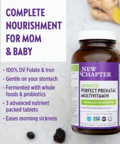 New Chapter Advanced Perfect Prenatal Vitamins, 192ct, Made with Organic, Non-GMO Ingredients for Healthy Baby & Mom - Folate (Methylfolate), Whole-Food Fermented Iron, Vitamin D3 + Ginger 192 Count (Pack of 1) 13 812lUalg7S