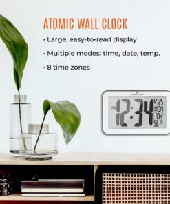 Marathon Atomic Wall Clock, Silver - Large 9-Inch Display - AM/PM or 24-Hour Time, 8 Time Zones, Indoor Temperature, Day & Date - Two AA Batteries Included Silver Brushed Steel + Round Edges Large, 9-Inch Display 19 812pNlZTEwL
