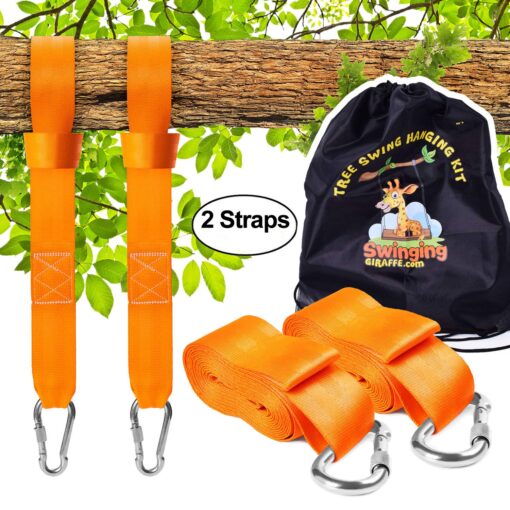 Tree Swing Hanging kit Straps, (Set of 2) Extra Long 10tf Each. Super Strong 5,000lbs + 2 Carabiners. for Swing Sets, Web Swings, Hammock & Tire Swing