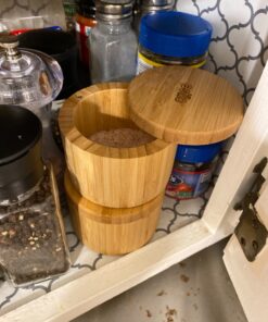 Estilo 2 pc Premium Bamboo Salt and Pepper Bowls, Wooden Spice Containers with Magnetic Swivel Lids, Perfect for Salt, Spice, Sugar, Pepper 2-Pack 30 812ra9CduuL