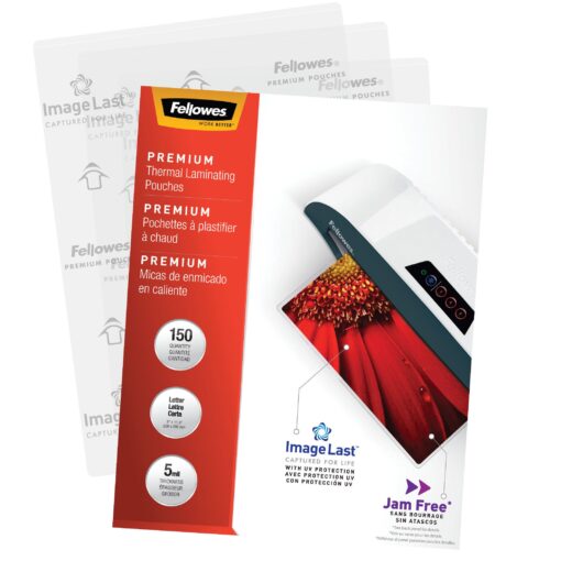 Fellowes Thermal Laminating Pouches, ImageLast, Jam Free, Letter Size, 5 Mil, 150 Pack (5204007), Clear