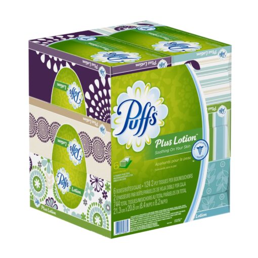 Puffs Plus Lotion Facial Tissues; 6 Family Boxes; 124 Tissues per Box 124 Count (Pack of 6)