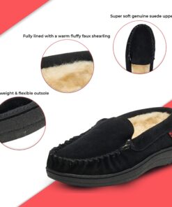 Alpine Swiss Yukon Mens Genuine Suede Shearling Slip On Moccasin Slippers 10 Black 9 812zPb2x8GL