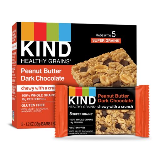 KIND Healthy Grains Bars, Peanut Butter Dark Chocolate, Non GMO, Gluten Free, 1.2oz, 5 Count (Pack of 3) 5 Count (Pack of 3)