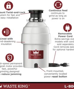 Waste King 1 HP Garbage Disposal with Power Cord, Food Waste Disposer for Kitchen Sink, L-8000 28 8133oUFsgkL
