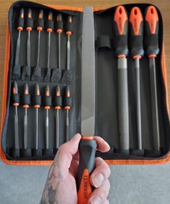 REXBETI 25Pcs Metal File Set, Premium Grade T12 Drop Forged Alloy Steel, Flat/Triangle/Half-round/Round Large File and 12pcs Needle Files with Carry Case, 6pcs Sandpaper, a brush,a pair working gloves 39 8134a5KF jL