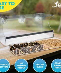 Extra Large Window Bird Feeders for Outside - Clear Bird Feeders for Viewing - Extra Strong Suction Cup Bird Feeder Window - Drainage Holes, Detachable Large Seed Tray, and Rubber Perch for Wild Birds Rectangular 25 8136OybdhL