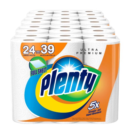 Plenty Ultra Premium Paper Towels | XL Rolls | Super Absorbent | Strong & Durable | Full Sheet | 24 Rolls 24 Rolls (Pack of 4) White