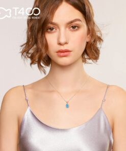 Alternative view of T400 Sterling Silver Necklace Blue White Created Opal Round Pendant Jewelry Gift for Women