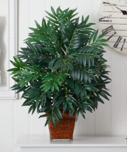 Alternative view of Nearly Natural 6556 Bamboo Palm with Wicker Basket Silk Plant,Green
