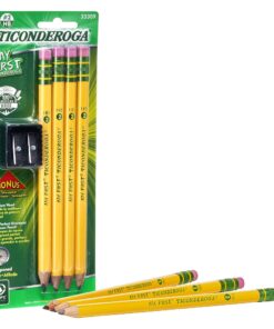 Ticonderoga My First Wood-Cased Pencils, Pre-Sharpened, 2 HB, With Sharpener, Yellow, 4 Count 4 Count w/ Sharpener 21 813Er5dUML