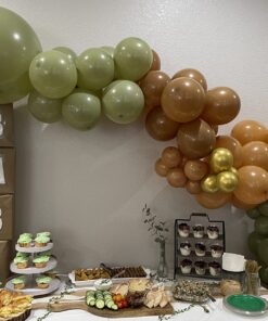 Sweet Baby Co. Neutral Sage Green Balloon Garland Kit Woodland Arch with Light Sage, Cocoa, Brown, Gold, White Balloons for Baby Shower Decorations, Hunter Jungle Theme Party Supplies, Safari Decor 41 813JAkbcLnL
