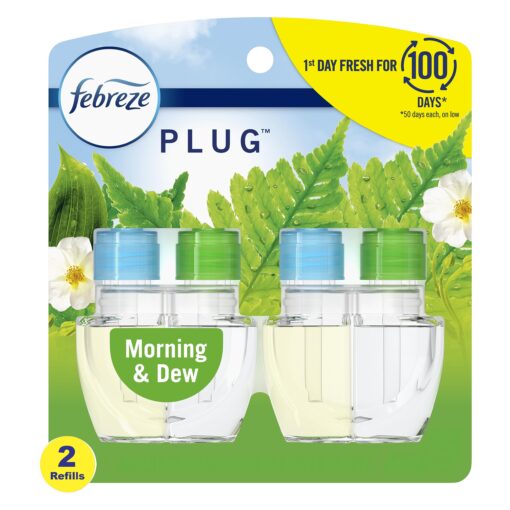 Febreze Plug in Air Freshener and Odor Fighter, Scented Oil Refill, Morning & Dew, 0.87 Fl Oz (Pack of 2) 0.87 Fl Oz (Pack of 2)