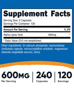 Alternative view of Nutricost Alpha Lipoic Acid 600mg Per Serving, 240 Capsules - Gluten Free, Vegetarian Capsules, Soy Free & Non-GMO