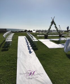 HEALON White Wedding Aisle Runner (100 Feet x 3 Feet) — Includes Pull String for Indoor or Outdoor Weddings, Prom and Parties (Wave) Wave 100ft*3ft 37 813NrMZmZjL