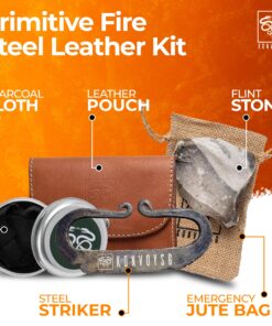 KonvoySG Carbon Steel Fire Striker, English Flint Stone & Char Cloth Traditional Hand Forged Fire Starter, Leather Gift Kit with Emergency Tinder Jute Bag Coyote Brown 10 813O3ib68GL