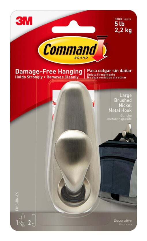 Command FC13-BN FBA_FC13-BN Forever Classic Metal, Large, Brushed Nickel, 1-Hook (FC13-BN-ES)