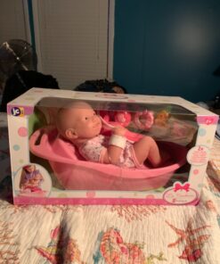 8 piece Layette Deluxe Bathtub Gift Set | JC Toys - La Newborn | 14" Life-Like Smiling Vinyl Newborn Doll w/ Accessories | Pink | Waterproof |Ages 2+ Bath Pink 36 813SdSiVIuL
