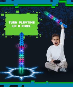 Fun Central 2 Pack - LED Light Up Pixel 8-Bit Toy Sword for Kids - Blue 7 813W RHNXL