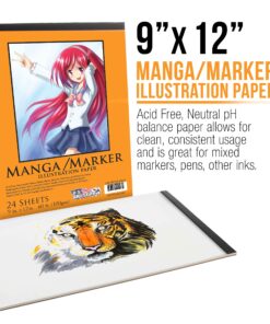 U.S. Art Supply 9" x 12" Premium Manga-Marker Paper Pad, 60 Pound (100gsm), Pad of 24-Sheets (Pack of 2 Pads) 9" x 12" 30 813cgT3ol1L