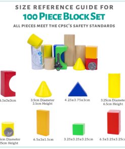Cubbie Lee Premium Wooden Building Blocks Set - 100 pc for Toddlers Preschool Age - Classic Hardwood Plain & Colored Small Wood Block Pieces for Boys & Girls - Classic Build & Play Toy 24 813hKh0VeZL