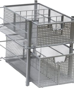 DecoBros Mesh Cabinet Basket Organizer with Split Card, Silver (Medium - 9.4 x 15.3 x 5) Medium - 9.4 x 15.3 x 5 27 813jMlnvMpL