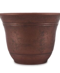 The HC Companies 16 Inch Sierra Round Self Watering Planter - Weather Resistant Plastic Resin Flower Garden Plant Pot Container, Rustic Redstone 16" 15 813mm7CscNL