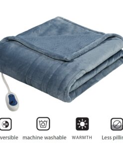 Beautyrest Reversible Microlight to Sherpa Electric Blanket, Auto Shut Off, Virtually Zero EMF, Multi Heat Setting, UL Certified, Machine Washable, Blue Oversized Throw (60 inx70 in) 60x70" 10 813n90i6EaL