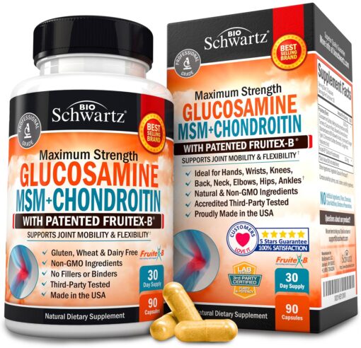 Glucosamine Chondroitin MSM 2110mg - Joint Support Supplement with Turmeric Curcumin for Hands Back Knee & Joint Health for Men & Women - Gluten-Free Non-GMO Supplement - Made in USA - 90 Capsules 90 Count (Pack of 1)