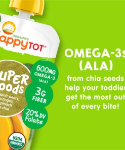 HAPPYTOT Organics Super Foods Stage 4, Pears, Mangos and Spinach + Super Chia, 4.22 Ounce Pouch (Pack of 16) packaging may vary Pack of 16 11 813pfLEFggL