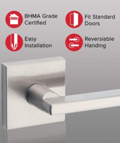 Kwikset Satin Nickel 91540-001 Halifax Door Handle Lever with Modern Contemporary Slim Square Design for Home Hallway or Closet Passage Square Rose Old Version 30 813v0KeI1cL