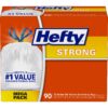 Hefty Strong Tall Kitchen Trash Bags, Unscented, 13 Gallon, 90 Count, White,Packaging may vary 90 Count (Pack of 1) Trash Bag