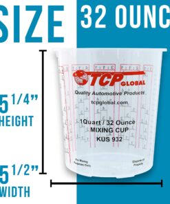 (Full Case of 100 each - Quart (32oz) PAINT MIXING CUPS) by Custom Shop - Cups are Calibrated with Multiple Mixing Ratios (1-1) (2-1) (3-1) (4-1) (8-1) BOX of 100 Cups includes 12 bonus Lids Cups - Box of 100 + 12 Lids 9 813yDkefMGL