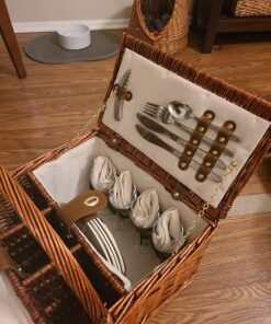 Juvale Wicker Picnic Basket for 4 with Utensils, Glasses, and Insulated Cooler Bag - Luxury Camping, Picnic Essentials, Picnic Kit 67 81404G7LsCL