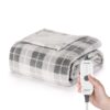 Sunbeam Royal Luxe Rodeen Plaid Grey Heated Personal Throw / Blanket, Cozy-Warm, Adjustable Heat Settings