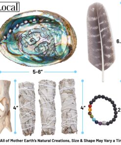 3 White Sage Smudge Gift Kit - Abalone Shell, Feather, Stand, Instructions & More - Smudging, Cleansing, Healing & Stress Relief Standard with Feather, Stand & Chakra Bracelet 26 8142NefILqL