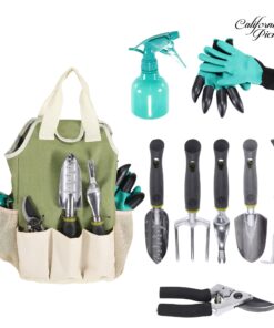Garden Tool Set | Garden Tools Organizer Tote | Gardening Gloves Included Great Garden Tools for Woman and Men | 9 Piece Garden Accessories Tool Organizer Kit | Gardening Gifts | Gardeners Supply Green 22 8143L6dIyL